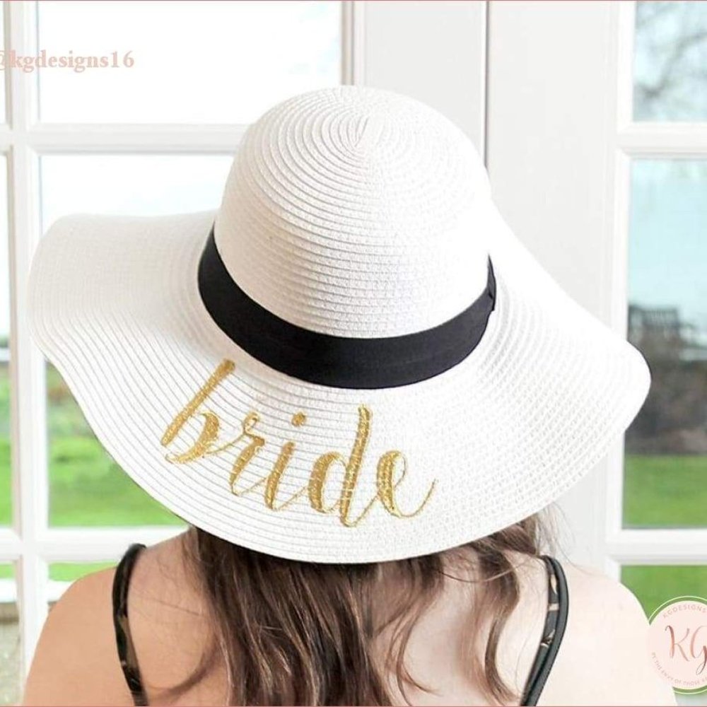 C.C. Beanie White Gold Lettering Bride Sun Hat
